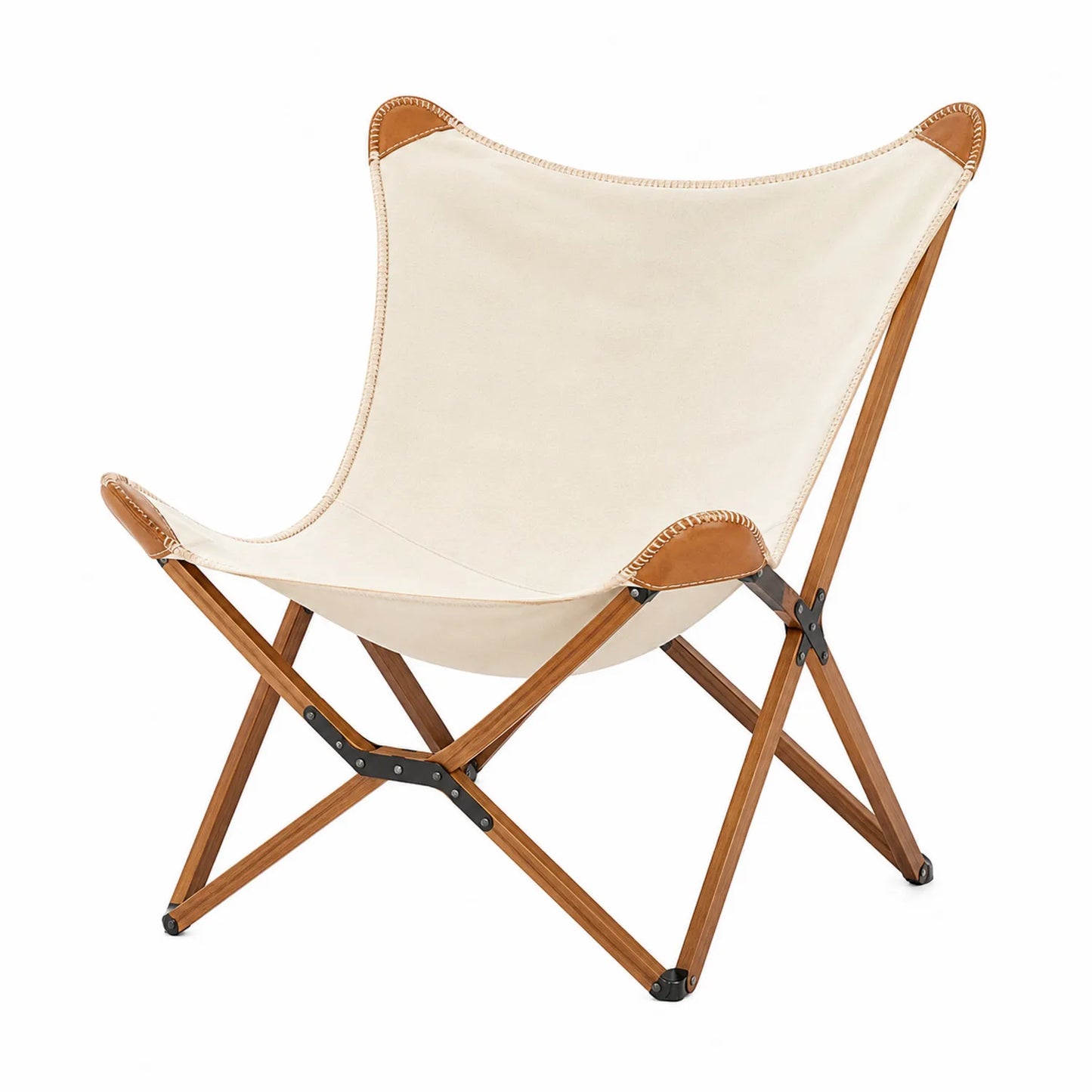 Silla plegable de madera y lona en color Beige