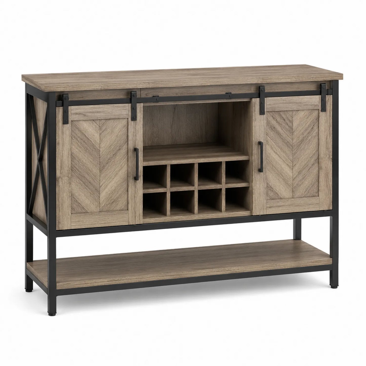 Aparador de Madera y Metal con Estante para Vino y Puertas Correderas Marrón/Negro