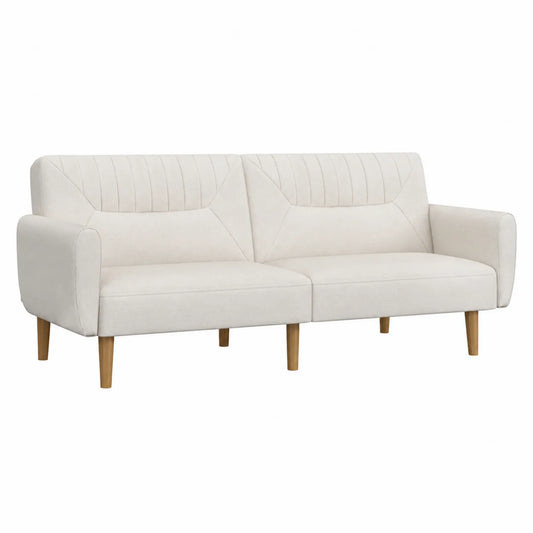 Sofá de Tela Beige con Patas de Madera 210x80x85 cm