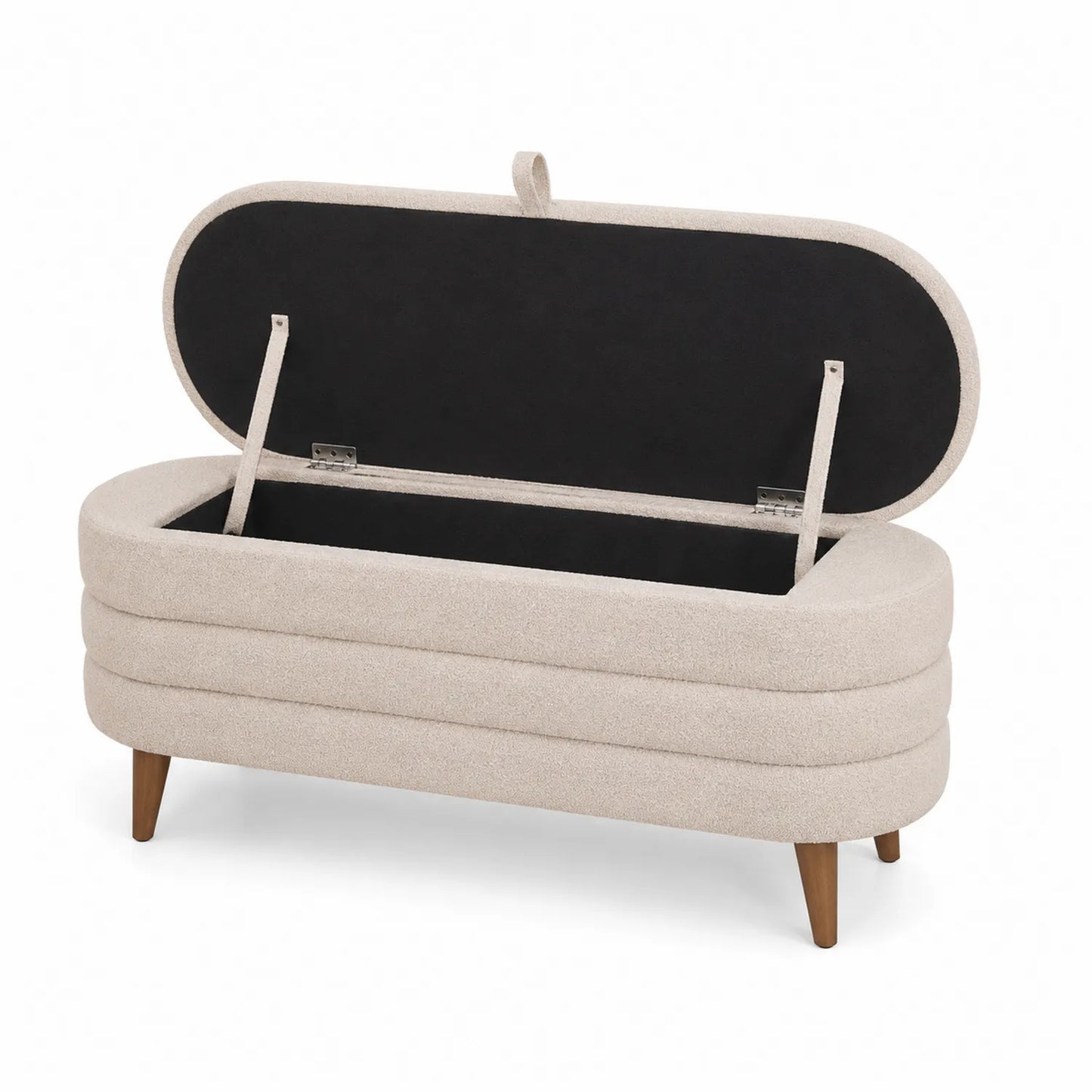 Banco de Almacenaje de Tela Beige con Patas de Madera