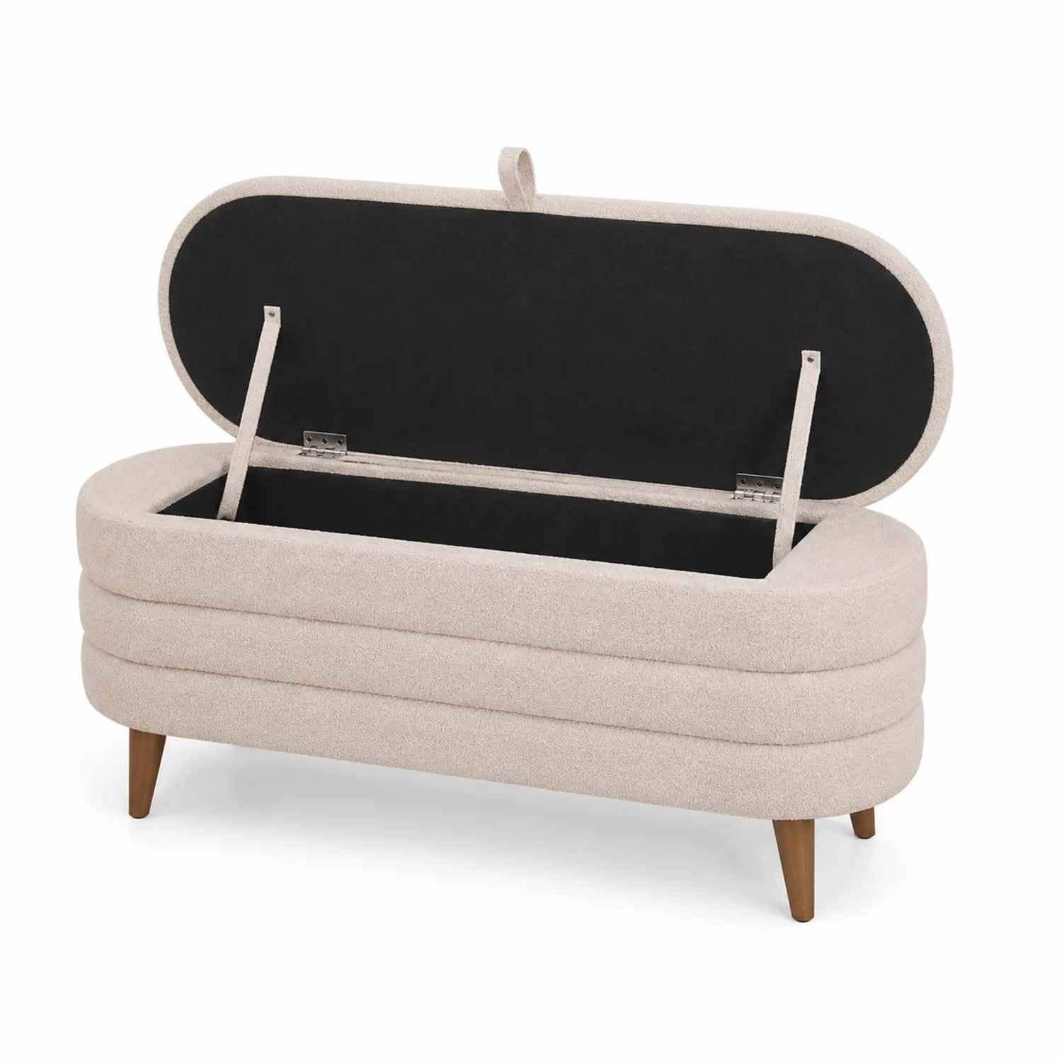 Banco de Almacenaje de Tela Beige con Patas de Madera