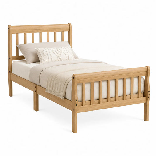 Cama individual de madera de roble natural 200x100 cm