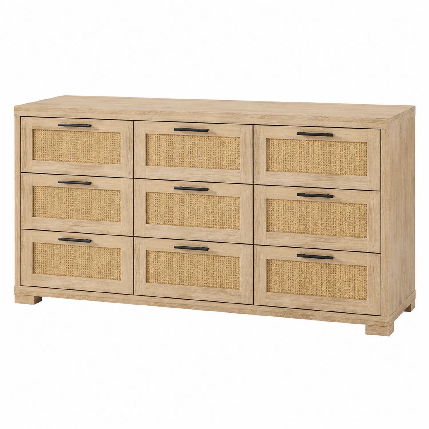 Cómoda de Madera con 8 Cajones de Ratán Natural