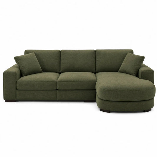 Sofá rinconero de tela con chaise longue verde 275x180x85 cm