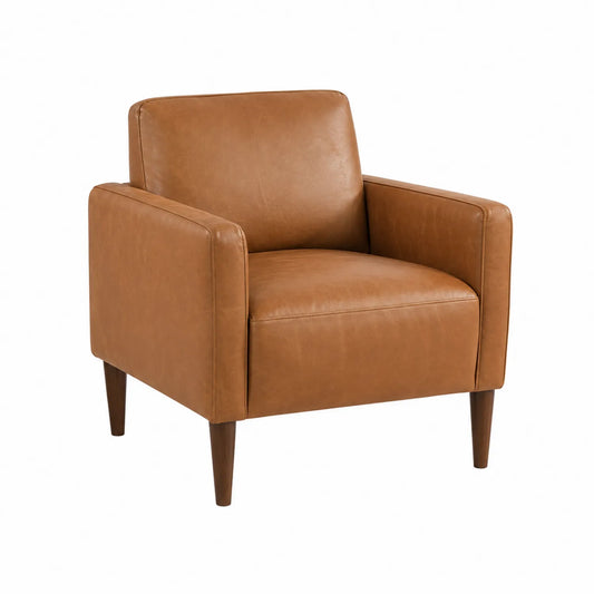 Sillón de cuero PU marrón claro con patas de madera
