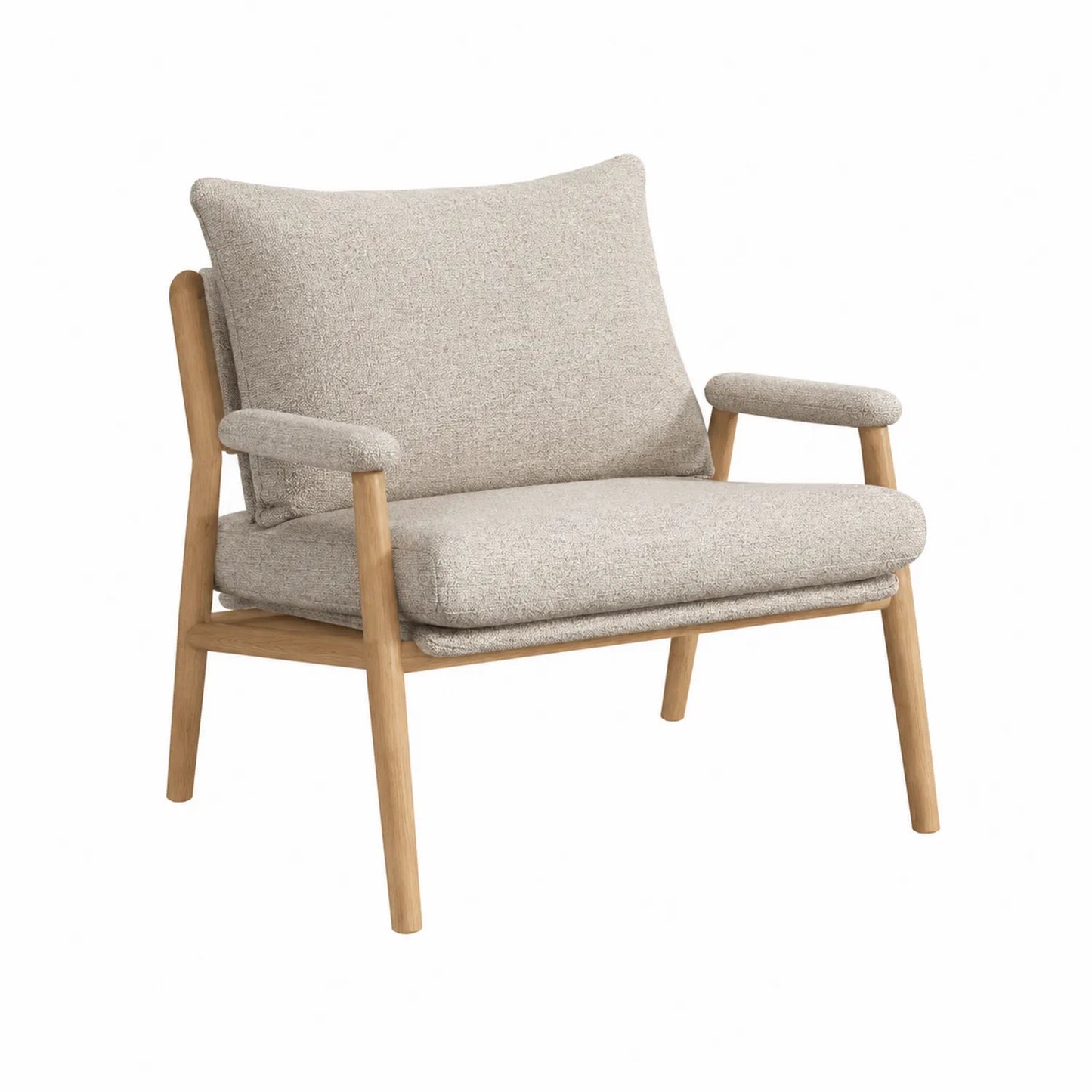 Sillón de Tela Beige con Marco de Madera de Roble