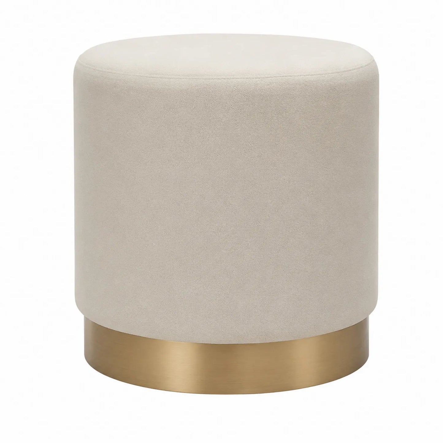 Reposapiés redondo en terciopelo beige con base metálica dorada