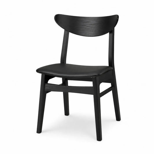 Silla de madera negra con asiento de cuero PU