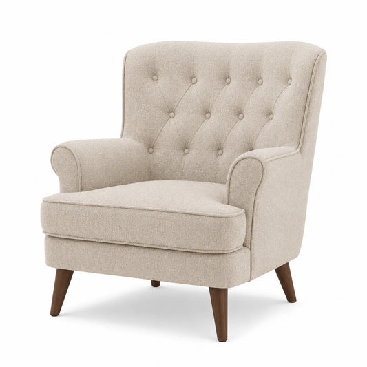 Sillón de poliéster con patas de madera color Beige 92x85x87 cm
