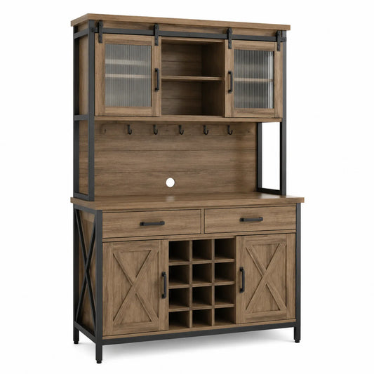 Aparador de Madera y Metal con Puertas Correderas 180x110x45cm Marrón/Negro