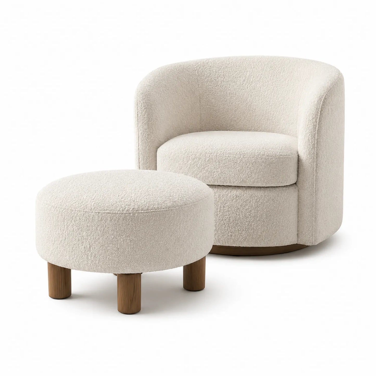 Sillón y reposapiés de poliéster crema