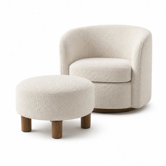 Sillón y reposapiés de poliéster crema