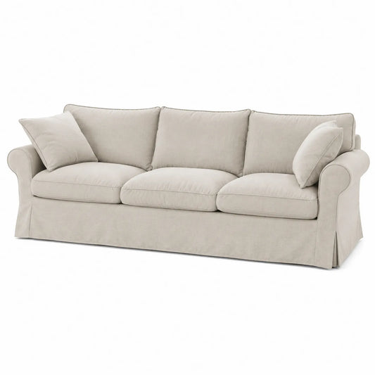 Sofá de Tela Beige de 3 Plazas con Cojines