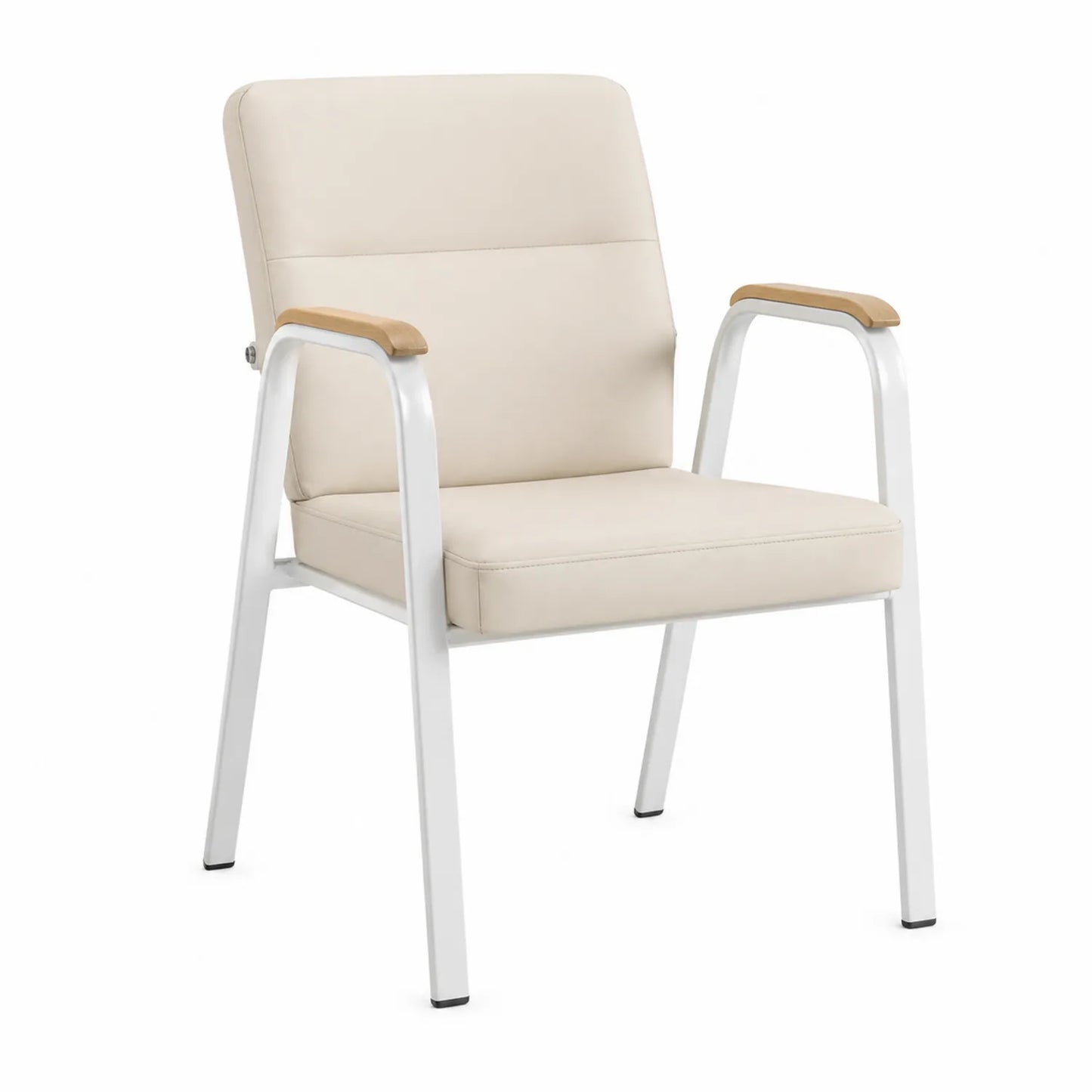 Silla de acero con asiento de cuero sintético crema