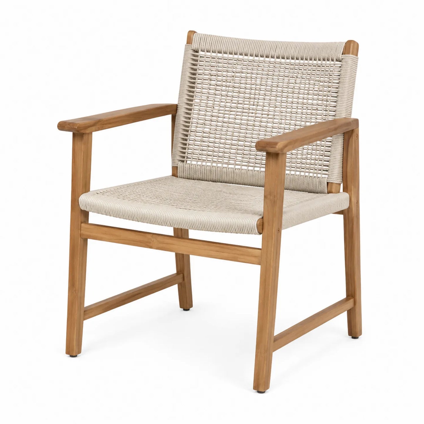Silla de teca y cuerda beige 60x60x85 cm
