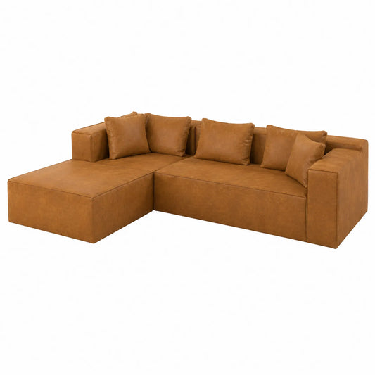 Sofá chaise longue en L de cuero sintético marrón 300x200 cm