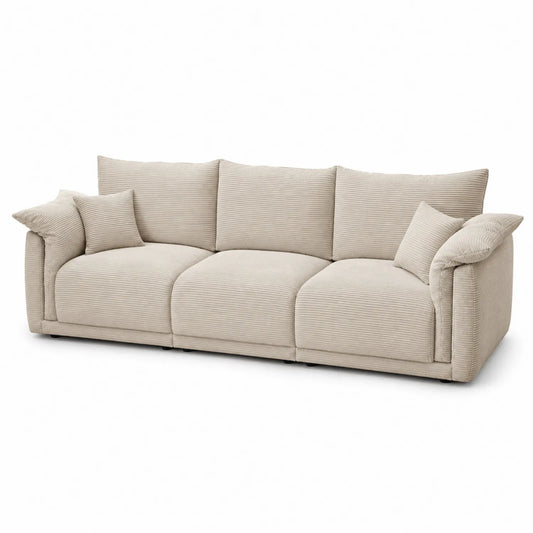 Sofá de 3 plazas de pana beige con cojines incluidos