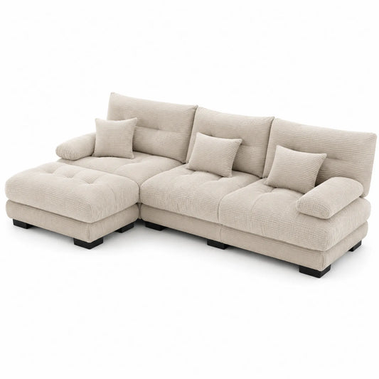 Sofá seccional en L de chenille Beige 250x150x90cm