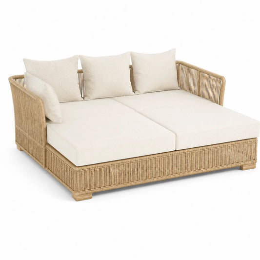Sofá de mimbre para exteriores con cojines Beige 200x150 cm
