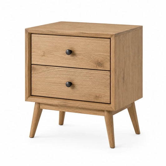 Mesita de noche de madera maciza de roble con 2 cajones