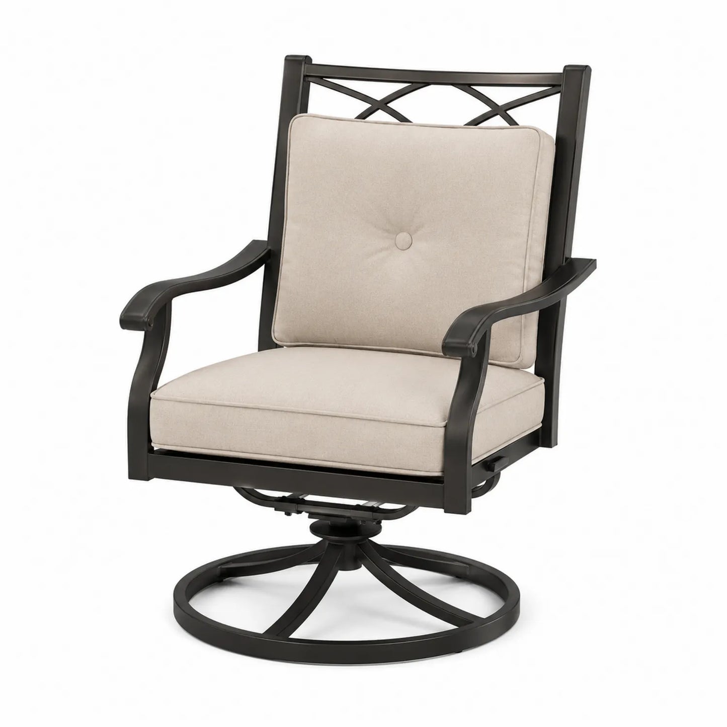 Silla Giratoria de Aluminio Negro con Cojines de Poliéster Beige