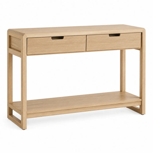 Mesa consola de madera de roble con cajones y estante 120x30x80 cm