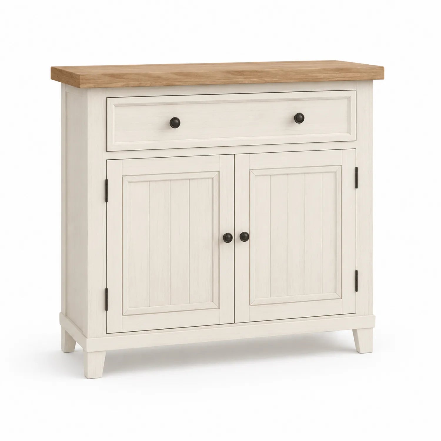 Aparador de madera blanco con encimera de roble 1 cajón 2 puertas 85x100x40cm