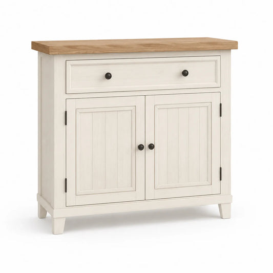 Aparador de madera blanco con encimera de roble 1 cajón 2 puertas 85x100x40cm
