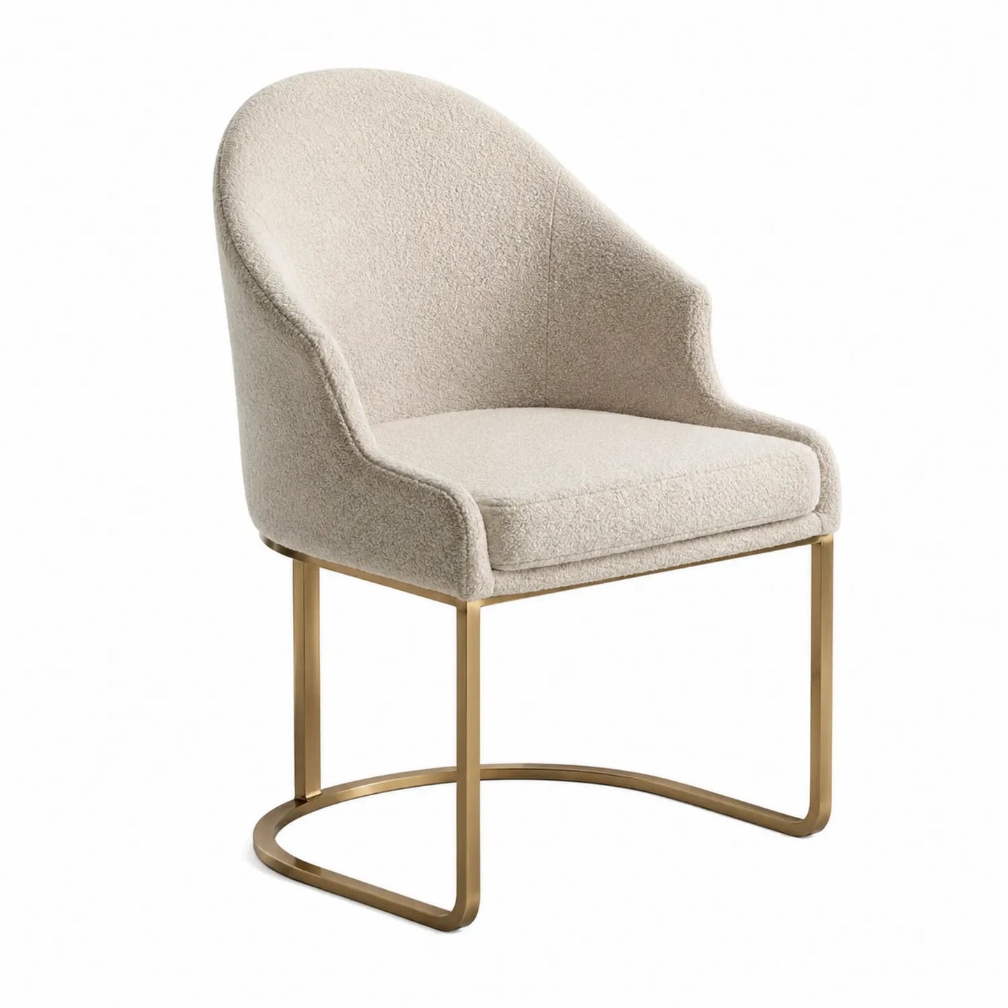Silla de comedor de poliéster beige con patas de metal dorado