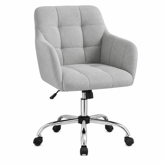 Silla de oficina gris con tejido de poliéster y base de metal, altura ajustable