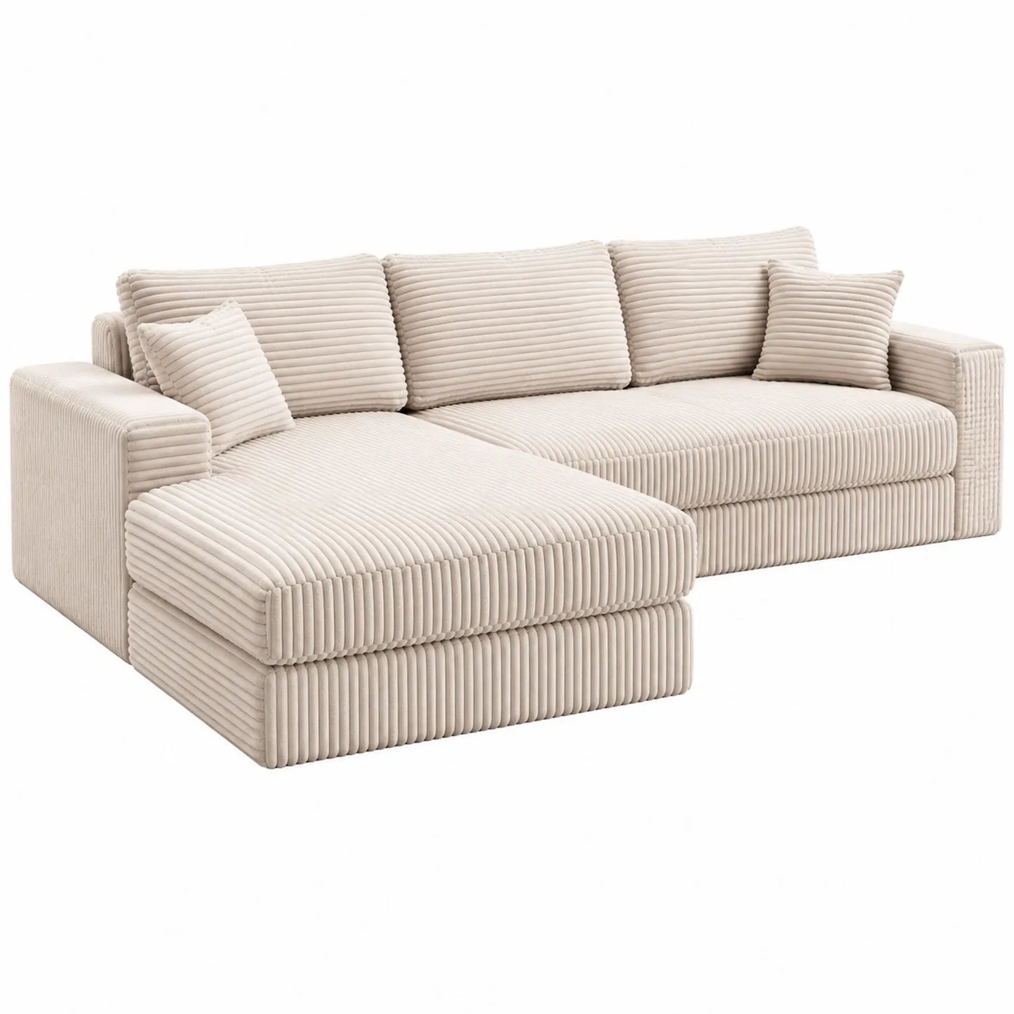 Sofá en forma de L de pana beige con chaise longue