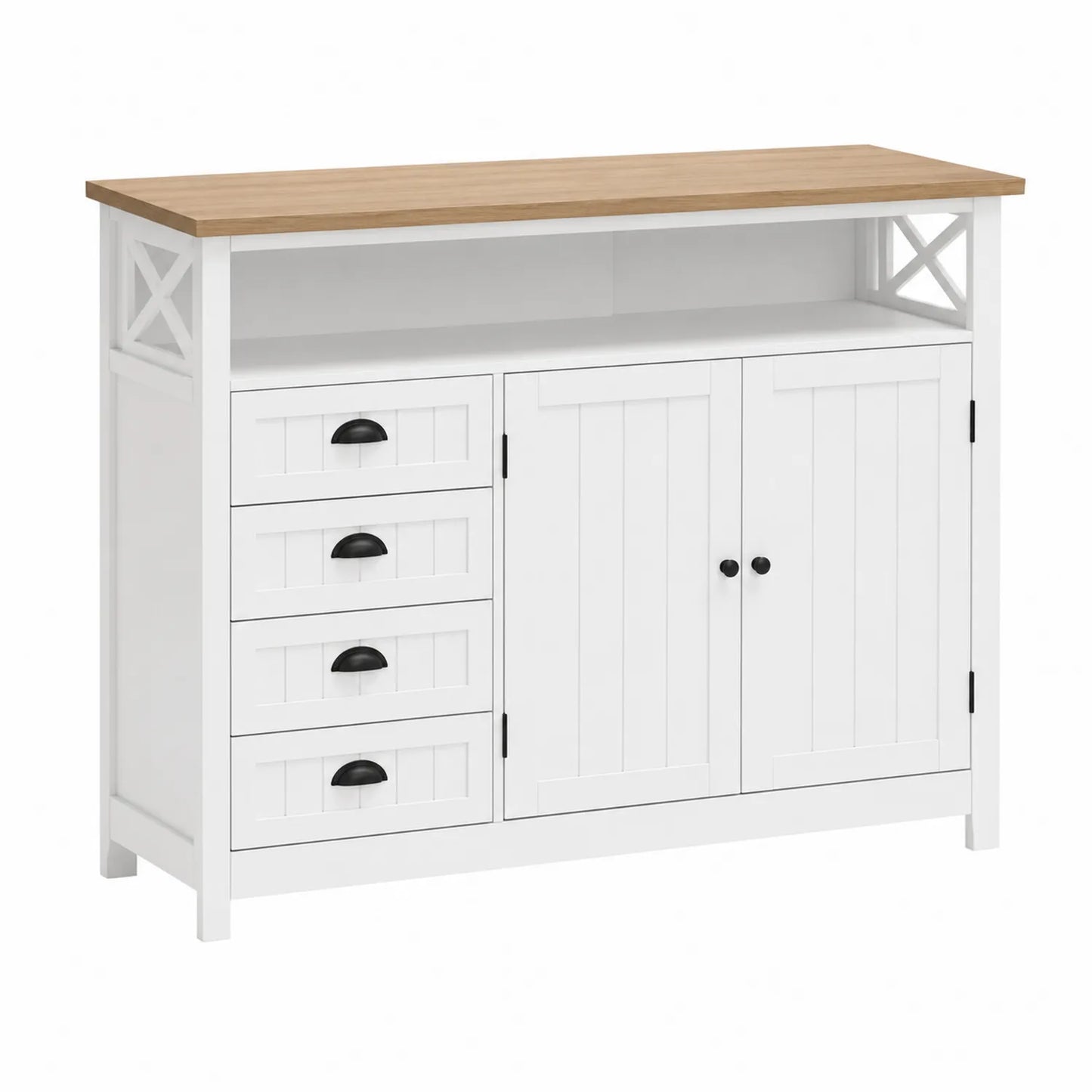 Aparador de Madera Blanco con Encimera de Roble