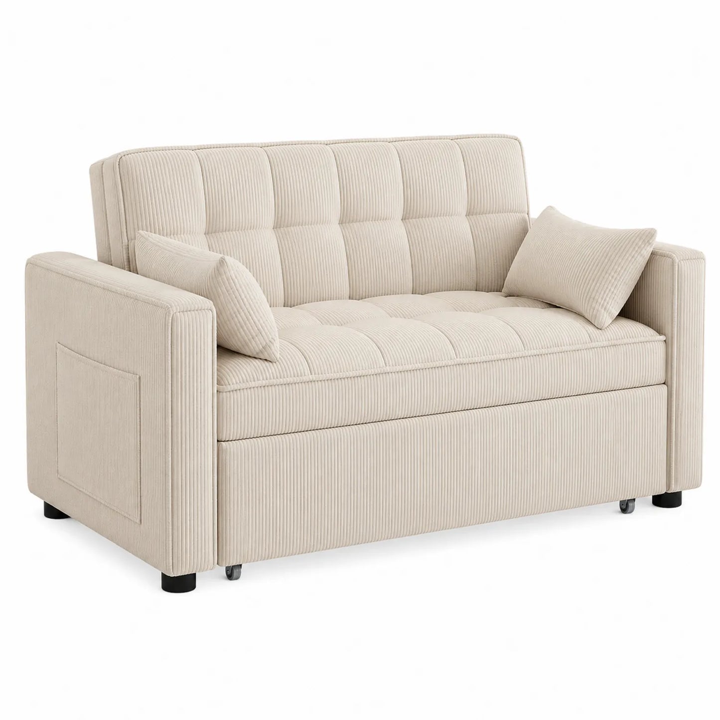 Sofá cama de pana beige con cojines 200x80x85 cm