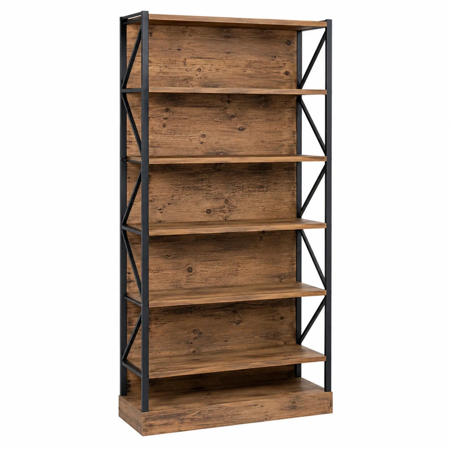 Estantería de madera y metal con 5 niveles marrón y negra 180x90x30 cm