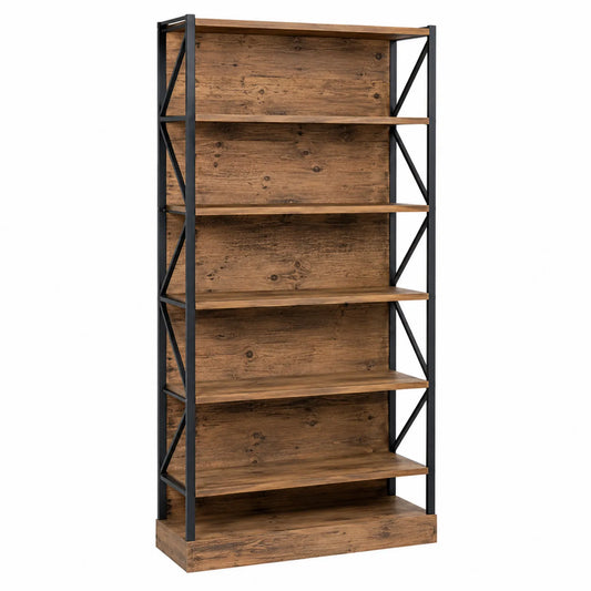 Estantería de madera y metal con 5 niveles marrón y negra 180x90x30 cm