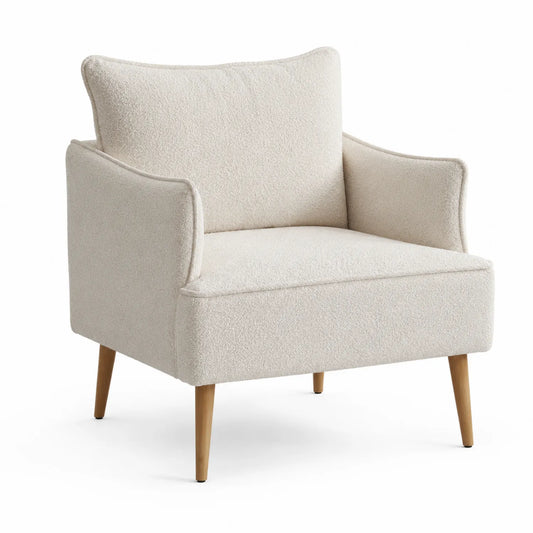 Silla de salón de tejido bouclé con patas de madera