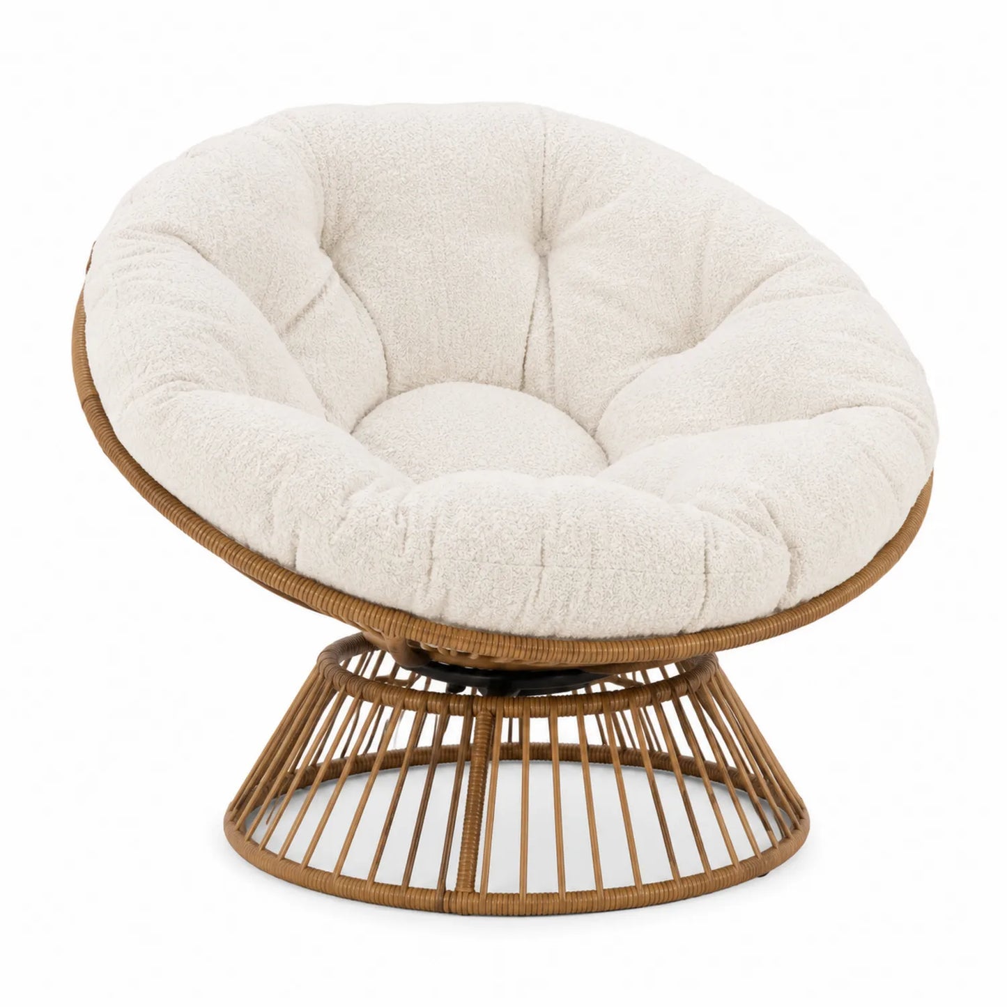 Silla Papasan de Ratán Beige con Cojín de Poliéster