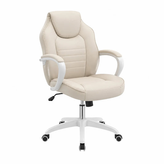Silla de oficina de cuero sintético beige con altura ajustable