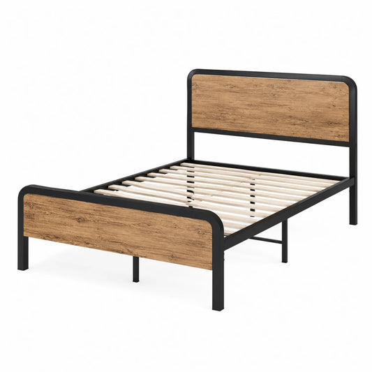 Cama de metal y MDF negra y madera 200x140 cm