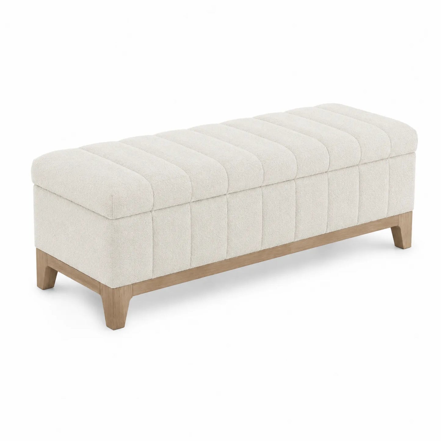 Banco de Tela con Almacenamiento y Patas de Madera 120 cm Beige