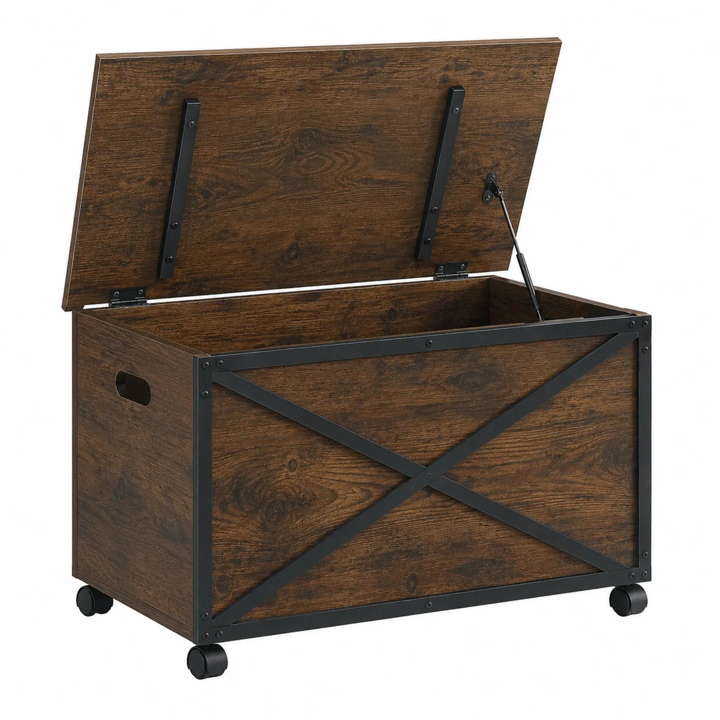 Baúl de almacenamiento de MDF y metal con ruedas 60x40x45 cm Marrón