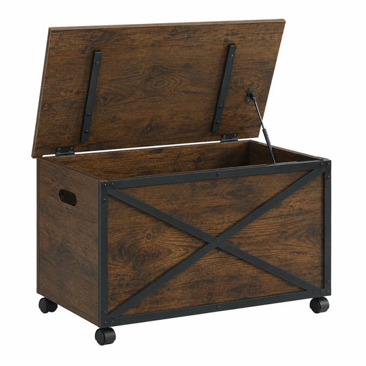 Baúl de almacenamiento de MDF y metal con ruedas 60x40x45 cm Marrón